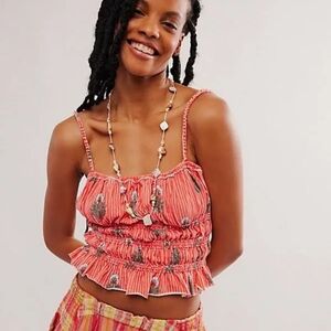 We The Free Coral‎ Floral Smocked Camisole